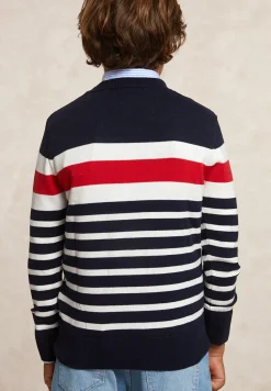 New River Woods Custom fit katoenen gestreepte trui navy -