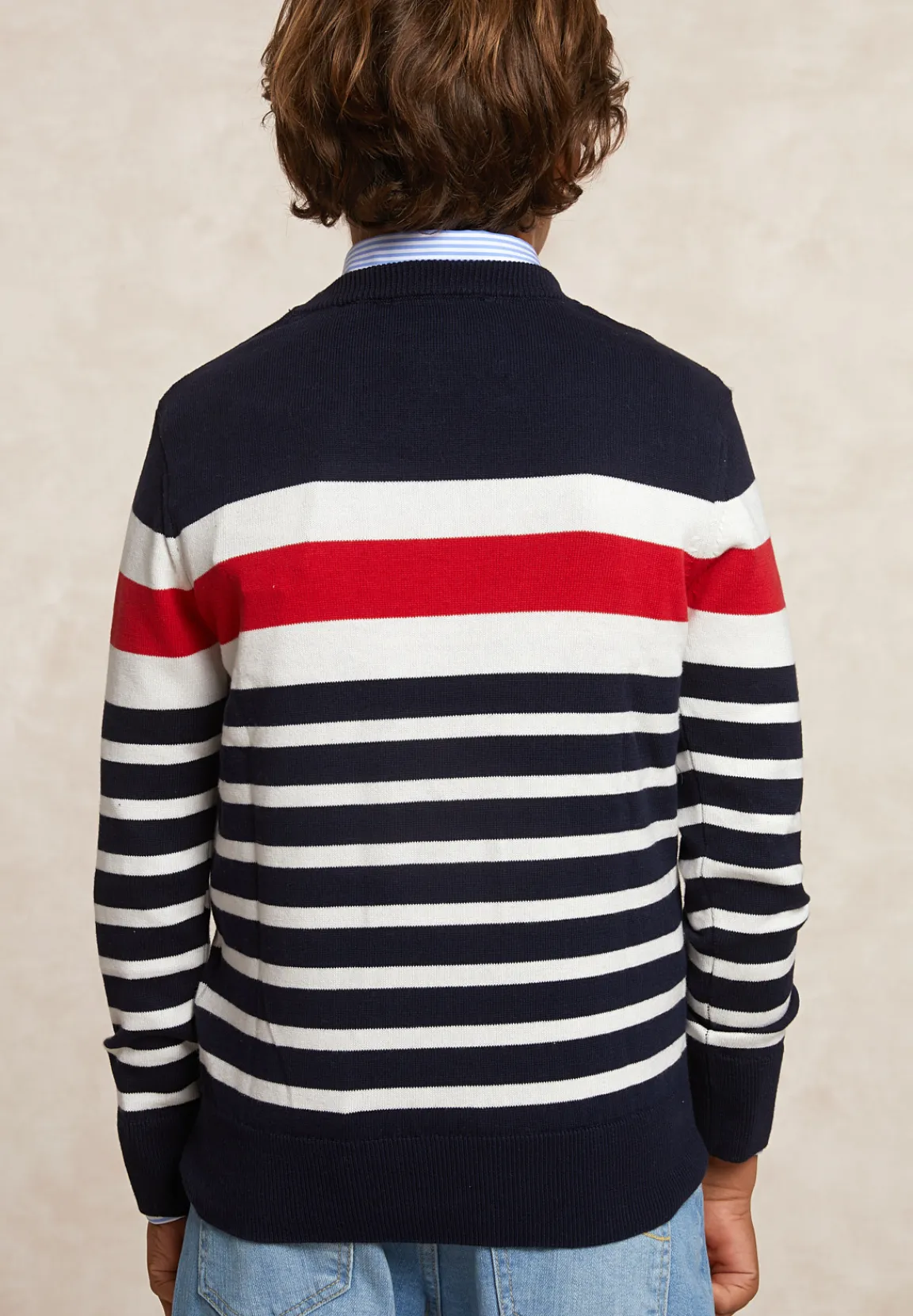 New River Woods Custom fit katoenen gestreepte trui navy -