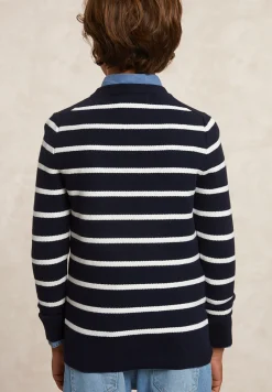 Sale River Woods Custom fit katoenen gestreepte trui navy/wit -