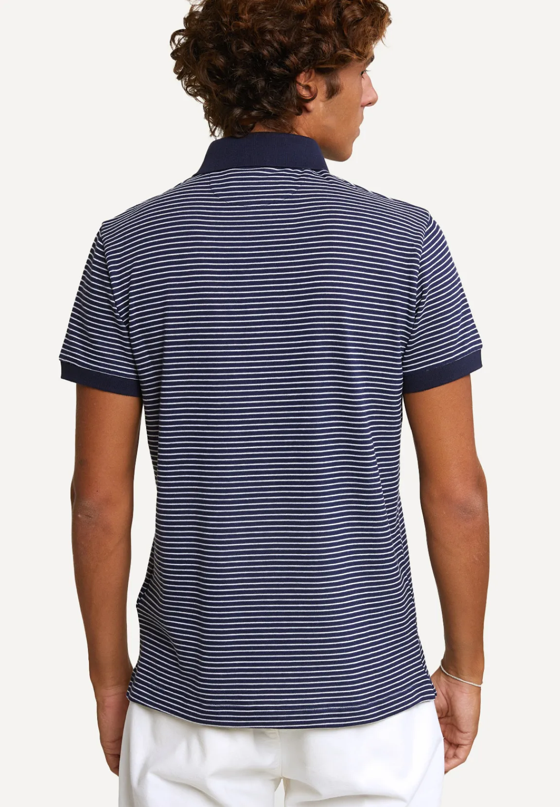 Sale River Woods Custom fit katoenen gestreepte polo korte mouwen navy -