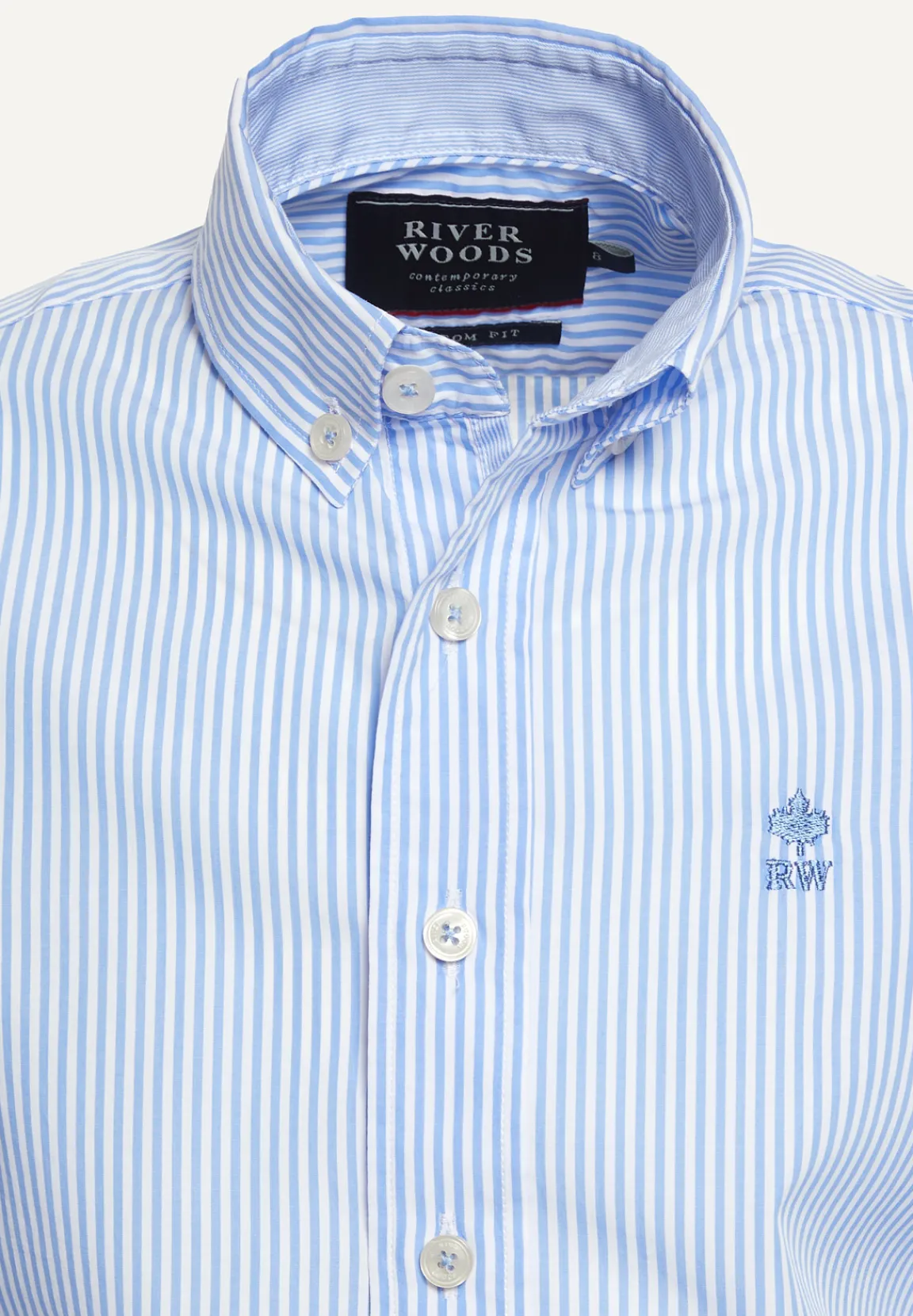 Clearance River Woods Custom fit katoenen gestreept hemd blauw/wit -