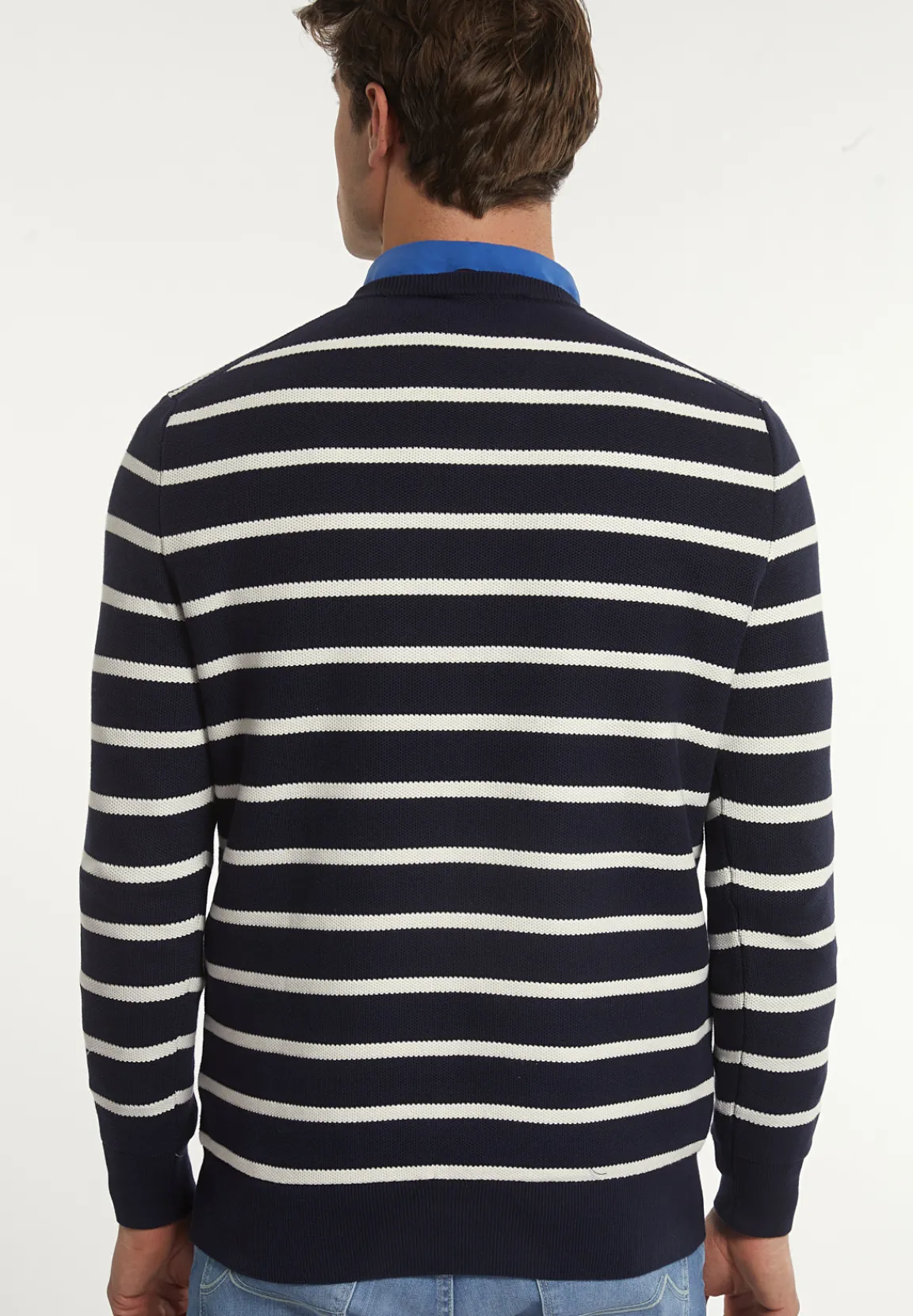 Discount River Woods Custom fit katoenen gestreepte trui navy/wit -
