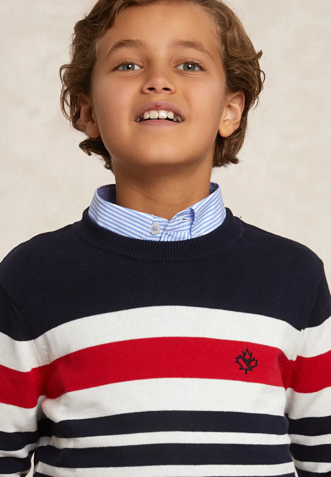 New River Woods Custom fit katoenen gestreepte trui navy -