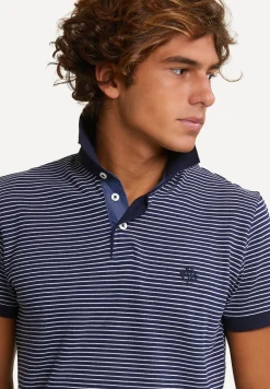 Sale River Woods Custom fit katoenen gestreepte polo korte mouwen navy -
