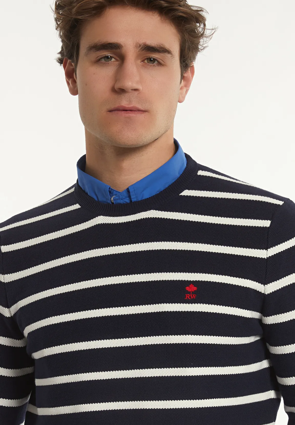 Discount River Woods Custom fit katoenen gestreepte trui navy/wit -