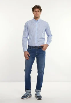 Clearance River Woods Custom fit katoenen gestreept hemd blauw/ wit -