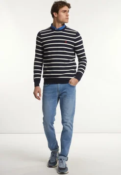 Discount River Woods Custom fit katoenen gestreepte trui navy/wit -