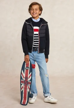 New River Woods Custom fit katoenen gestreepte trui navy -