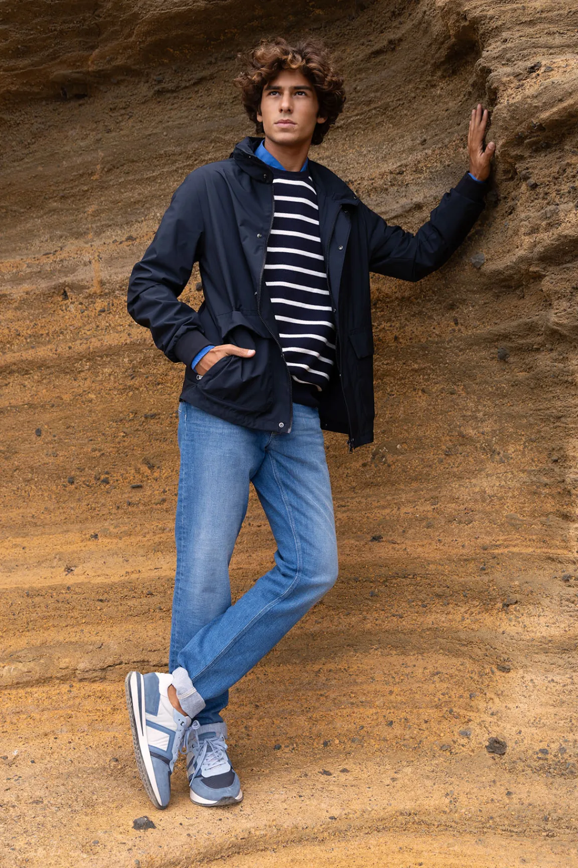 Discount River Woods Custom fit katoenen gestreepte trui navy/wit -
