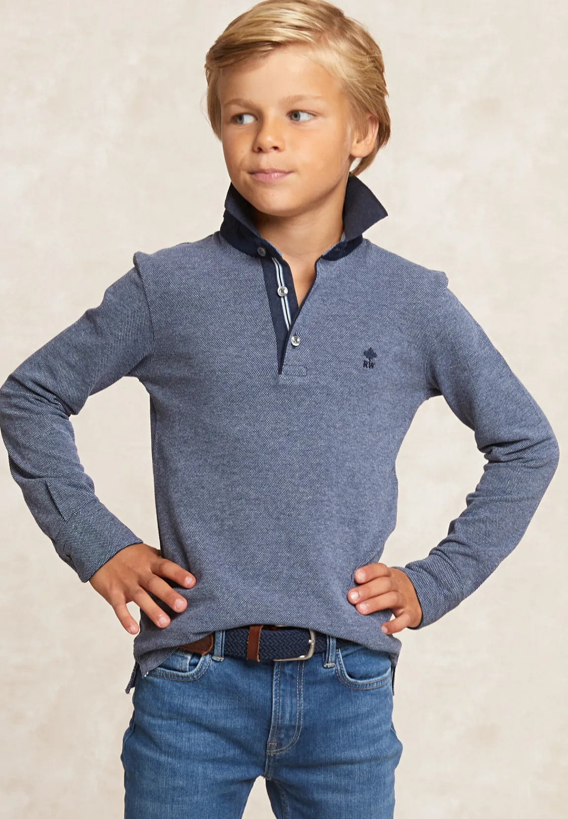 Hot River Woods Custom fit katoenen jacquard polo admiral/night sky mix -