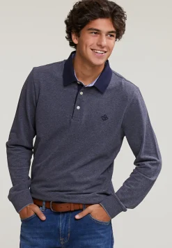Clearance River Woods Custom fit katoenen polo navy/oxford mix -