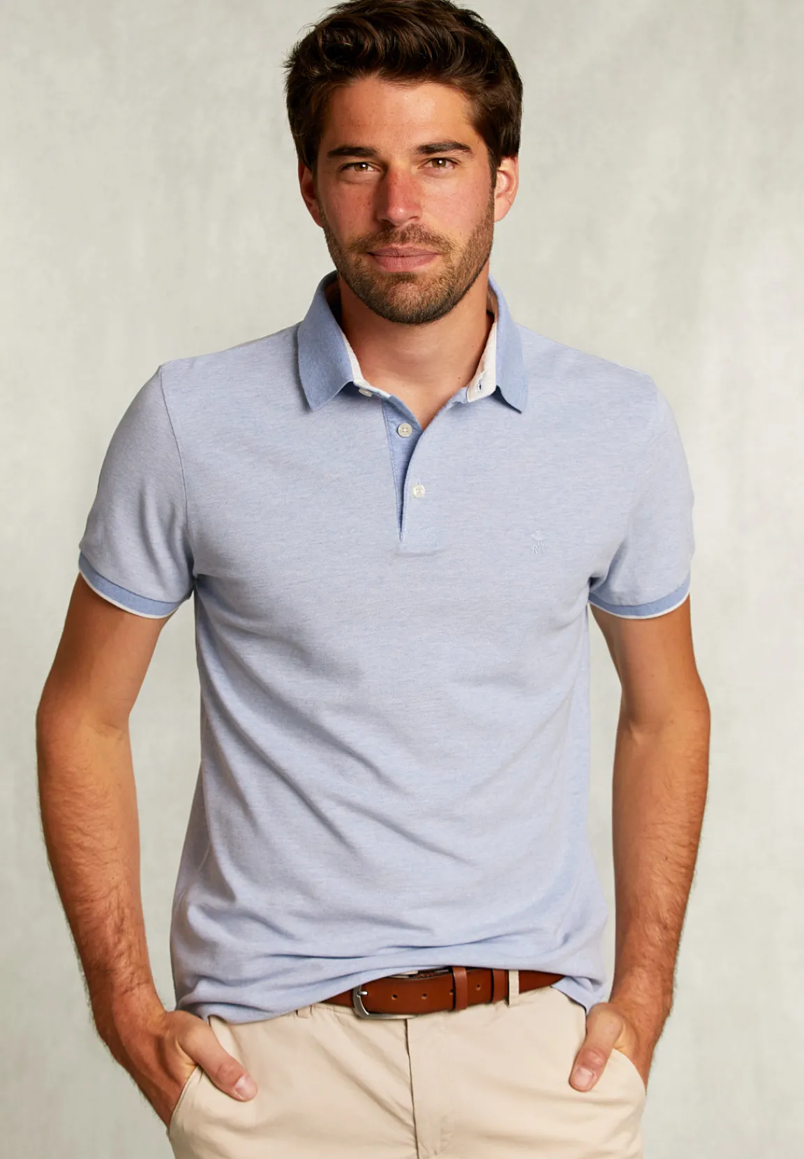 Sale River Woods Custom fit katoenen polo dark chambray mix -