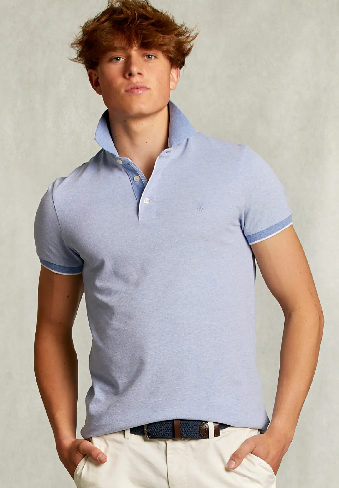 Sale River Woods Custom fit katoenen polo blue gin mix -