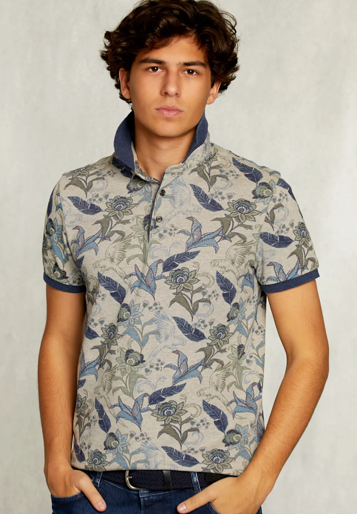 New River Woods Custom fit katoenen polo bloemenprint equator mix -