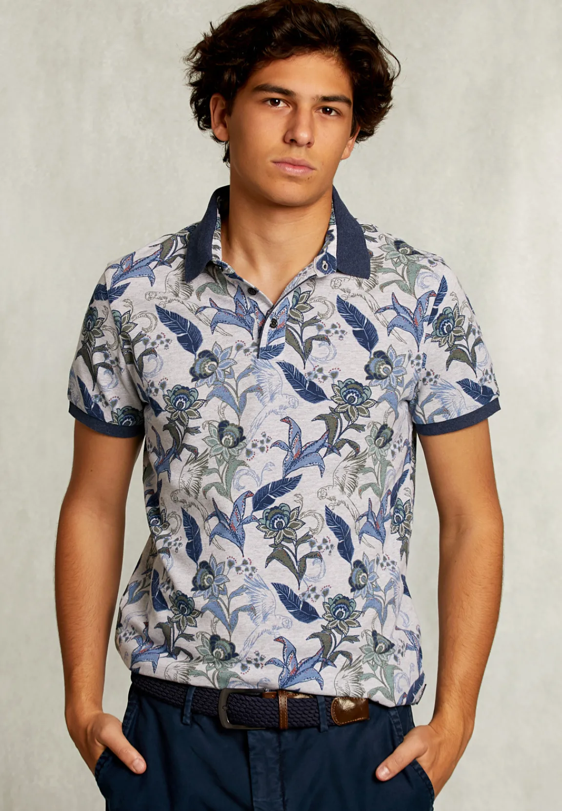 New River Woods Custom fit katoenen polo bloemenprint dark oyster mix -