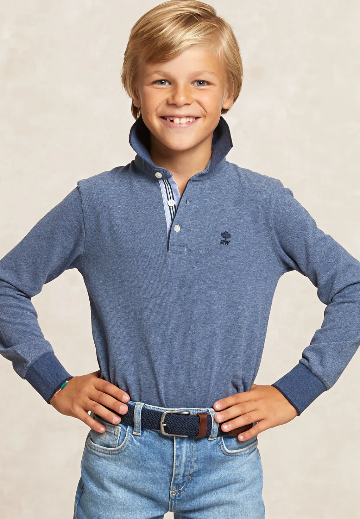 Clearance River Woods Custom fit katoenen polo moonlight mix -