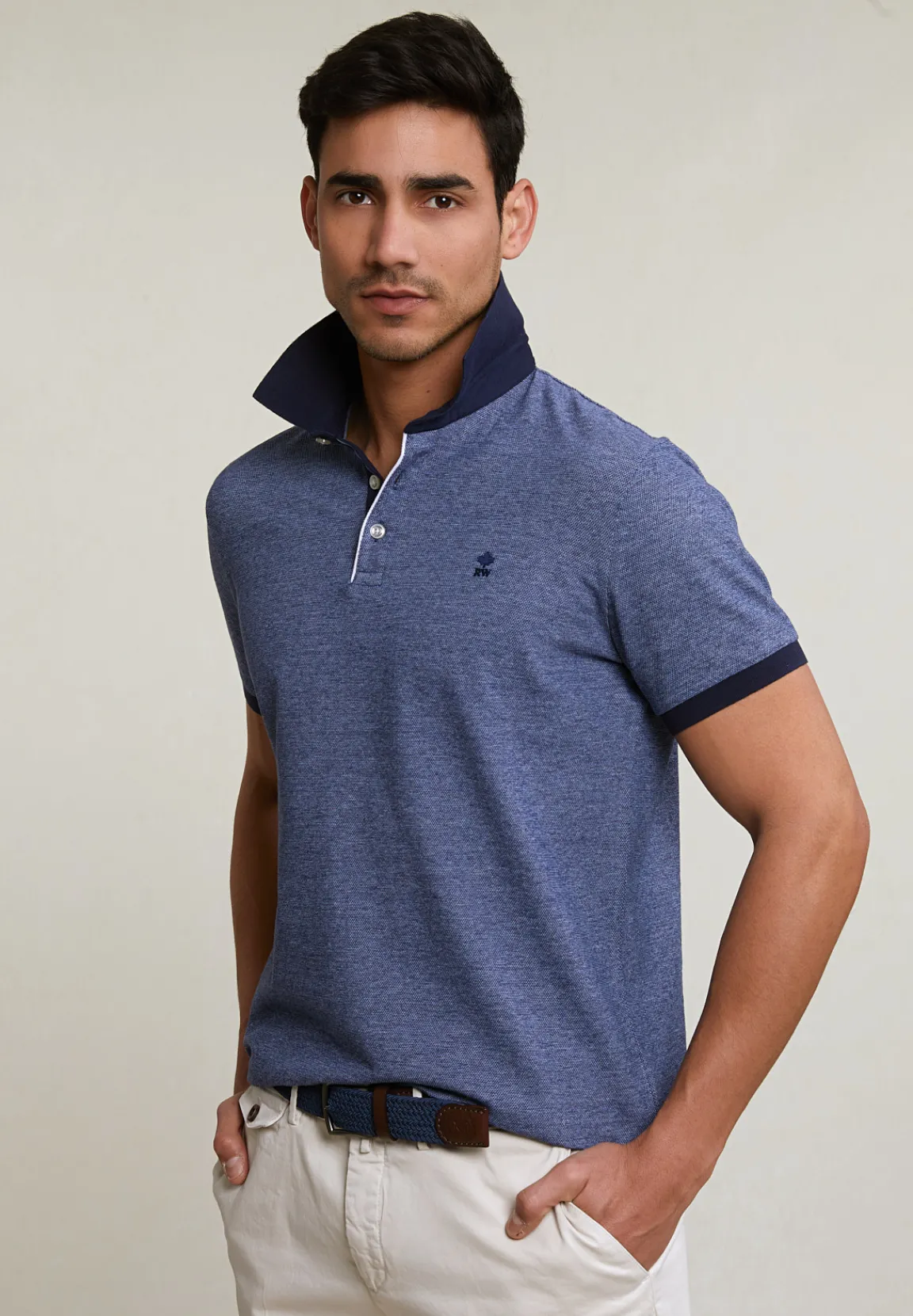 Sale River Woods Custom fit katoenen polo royal blue -