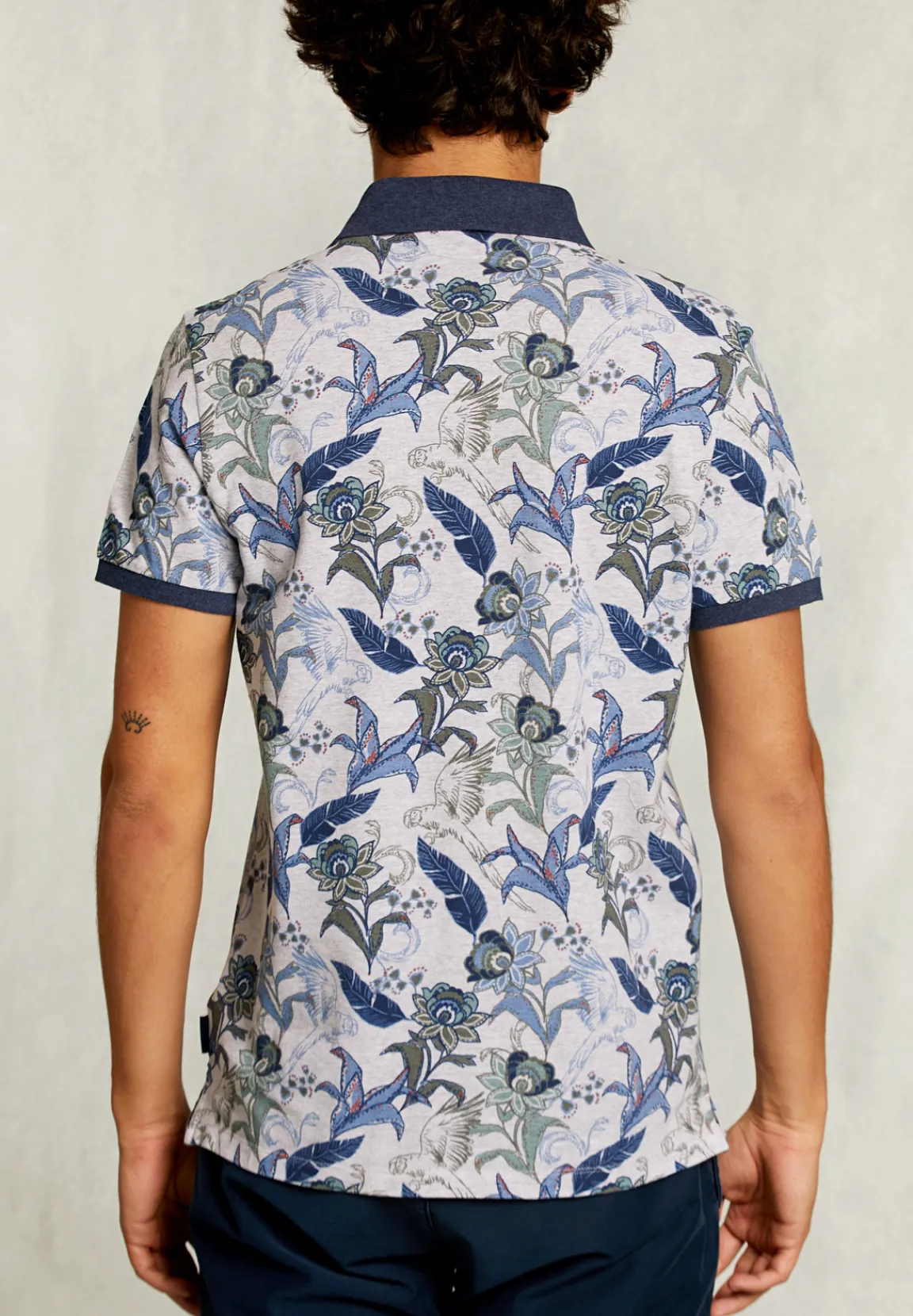 New River Woods Custom fit katoenen polo bloemenprint dark oyster mix -
