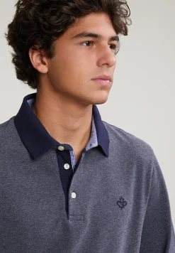 Clearance River Woods Custom fit katoenen polo navy/oxford mix -