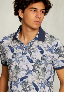 New River Woods Custom fit katoenen polo bloemenprint dark oyster mix -