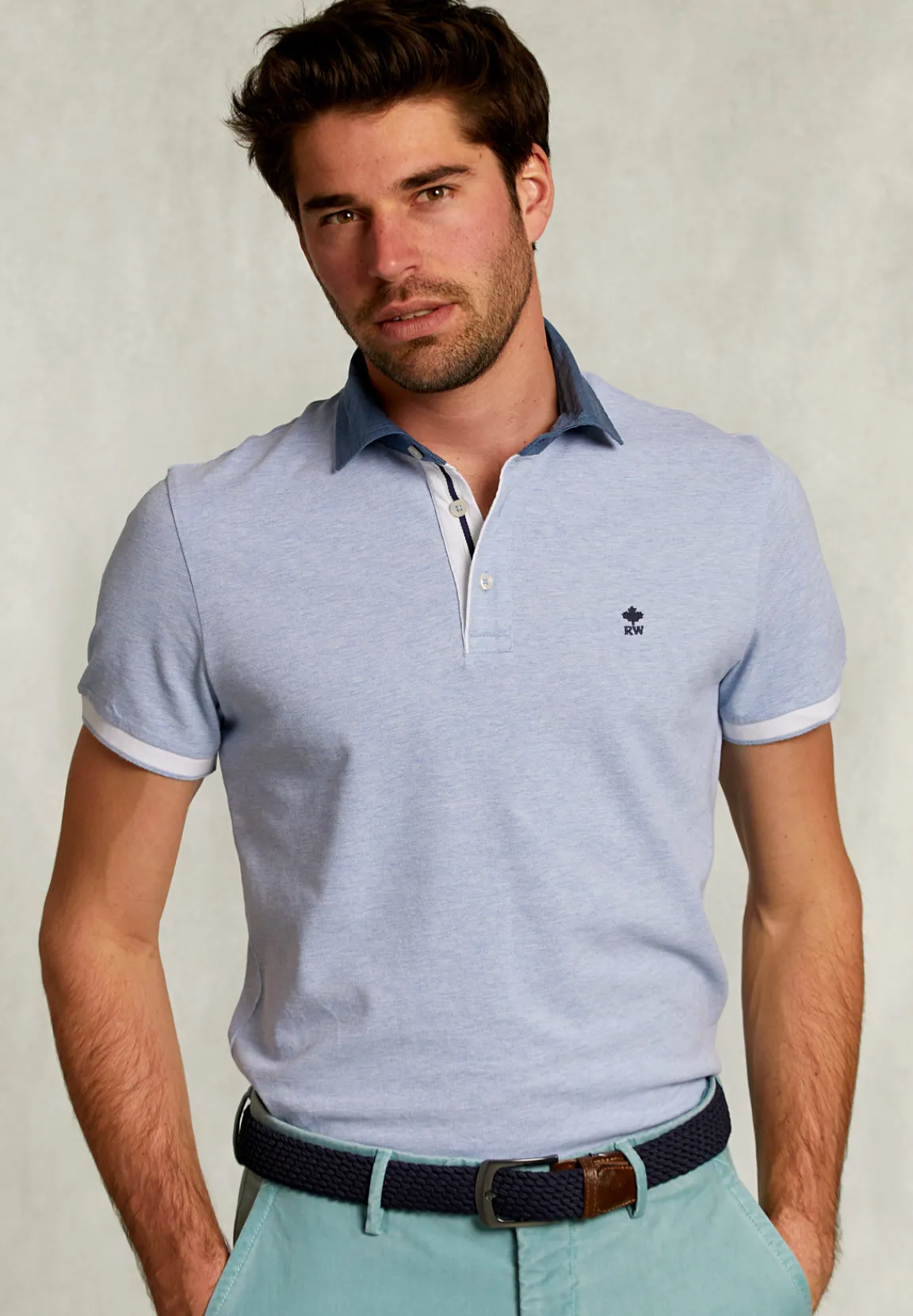 New River Woods Custom fit katoenen polo seawater mix -