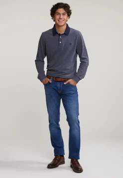 Clearance River Woods Custom fit katoenen polo navy/oxford mix -