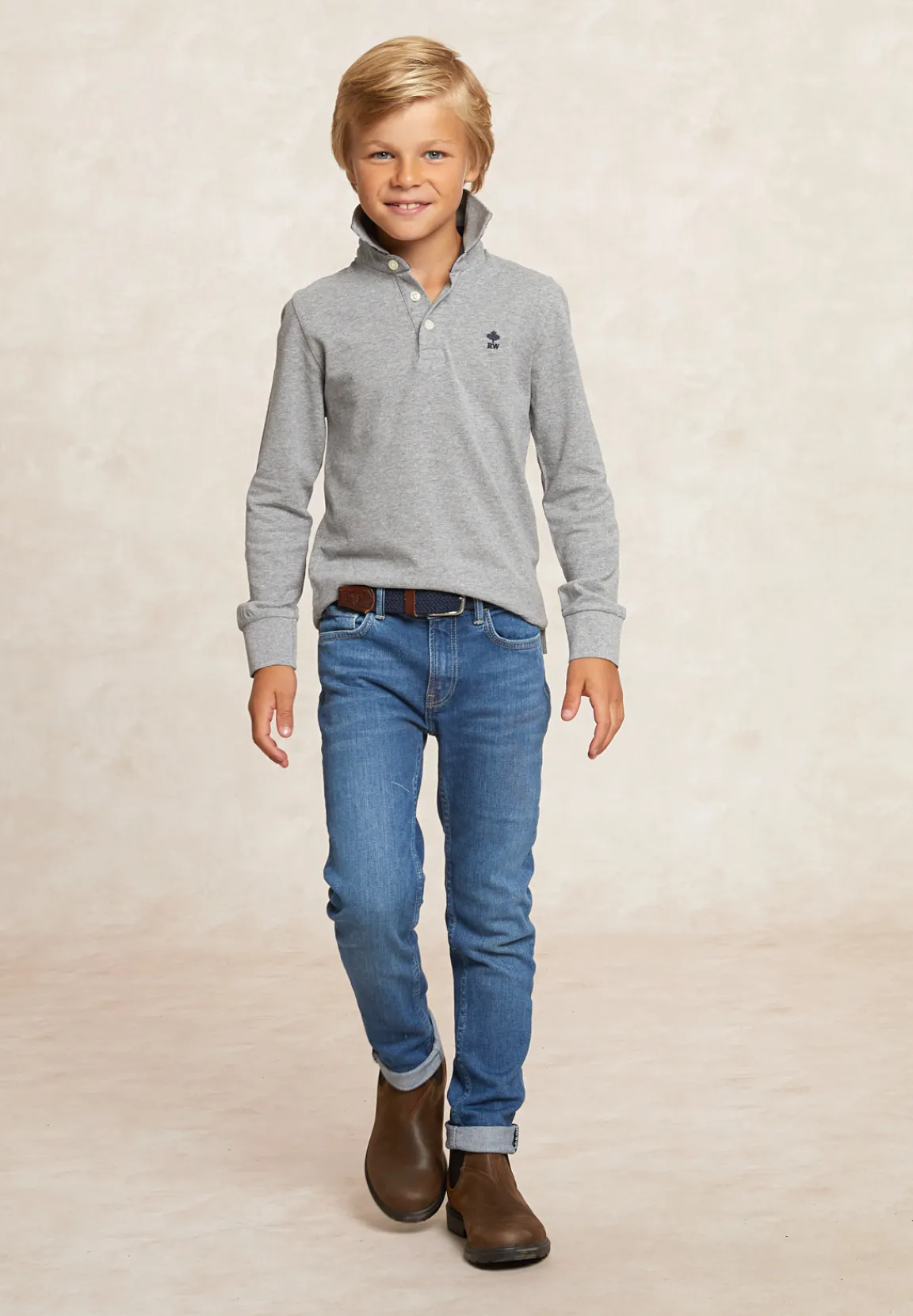 Online River Woods Custom fit katoenen polo mid grey mix -
