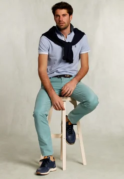New River Woods Custom fit katoenen polo seawater mix -