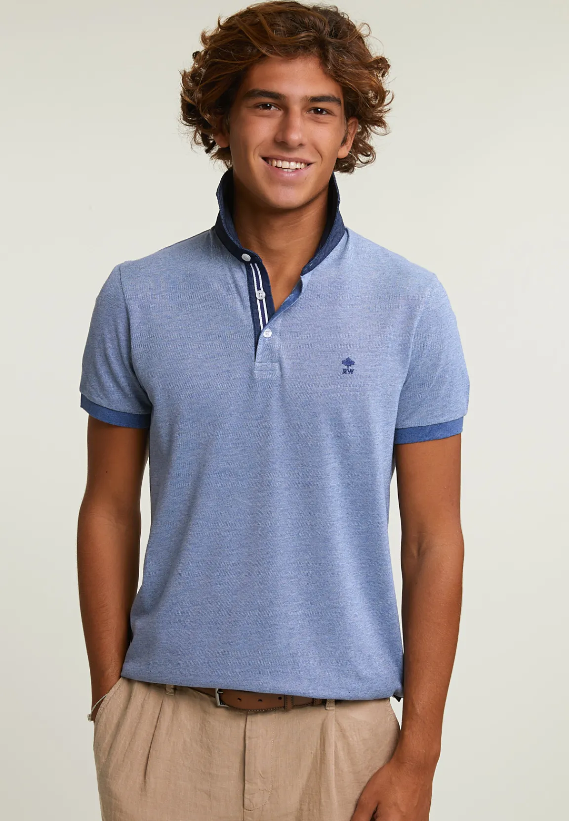Sale River Woods Custom fit katoenen stretch polo korte mouwen lake mix -
