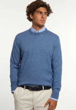 New River Woods Custom fit katoenen trui ronde hals denim mix -
