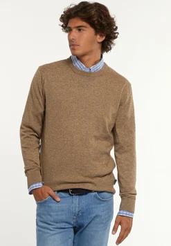 New River Woods Custom fit katoenen trui ronde hals camel mix -