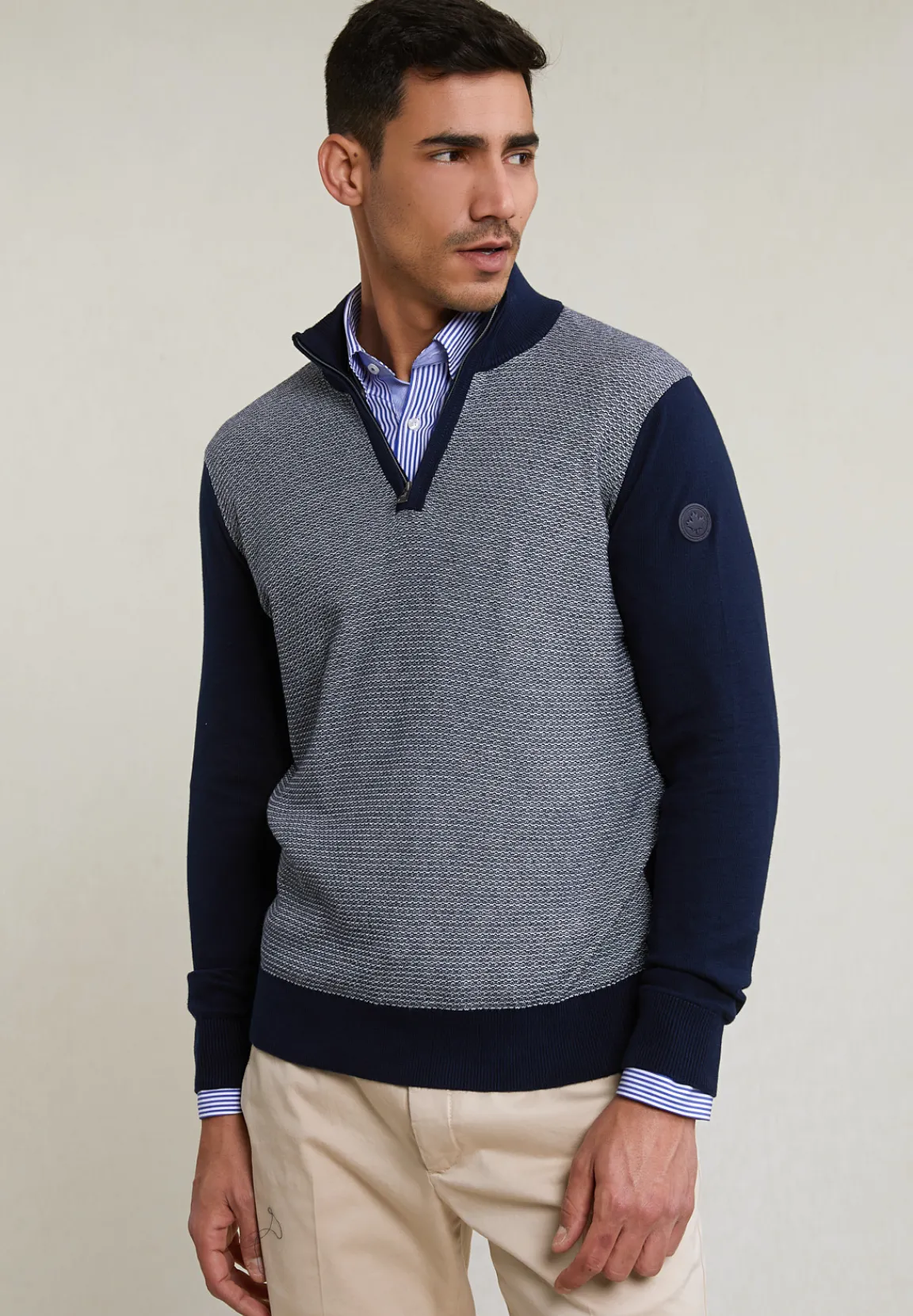 Hot River Woods Custom fit katoenen trui opstaande kraag navy -