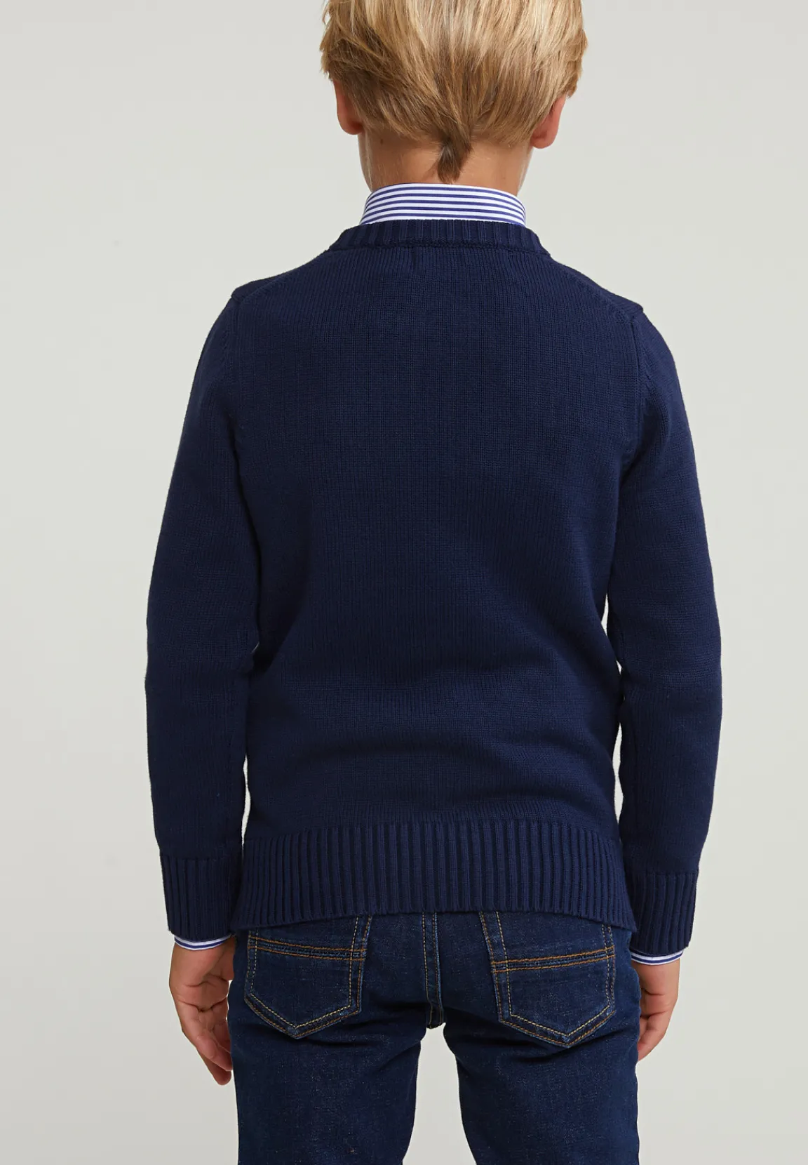 Outlet River Woods Custom fit katoenen trui ronde hals navy -