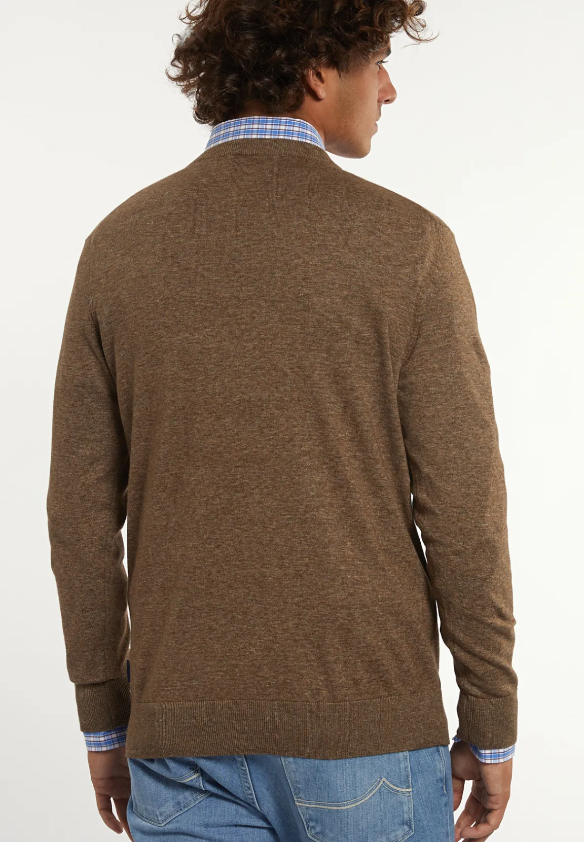 Discount River Woods Custom fit katoenen trui ronde hals tabacco mix -