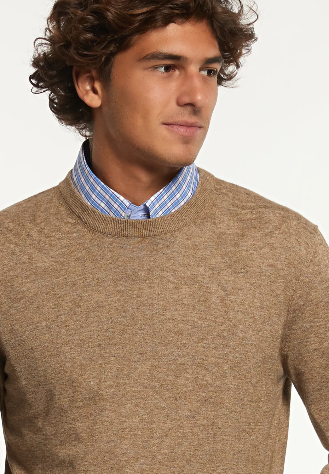New River Woods Custom fit katoenen trui ronde hals camel mix -