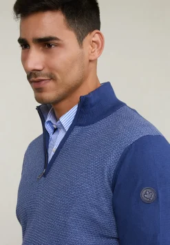 Outlet River Woods Custom fit katoenen trui opstaande kraag dk hamptons blue -