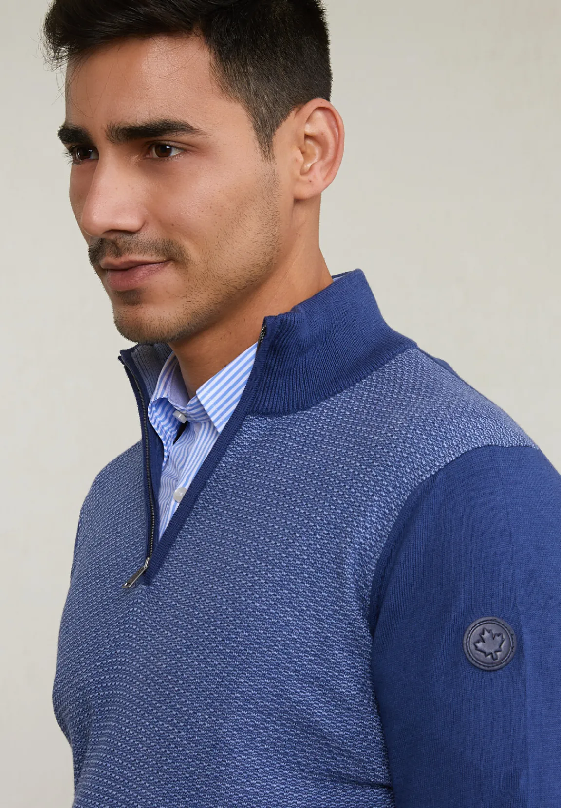 Outlet River Woods Custom fit katoenen trui opstaande kraag dk hamptons blue -
