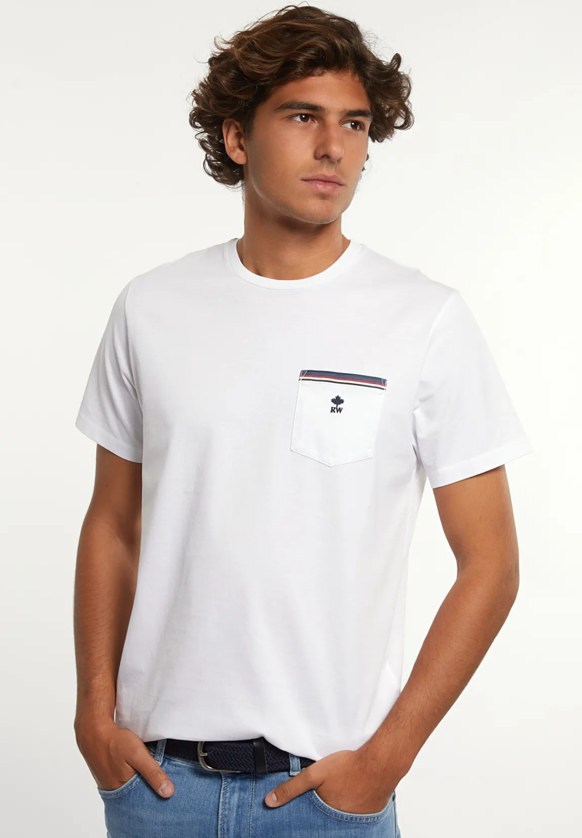 Best River Woods Custom fit katoenen T-shirt borstzak wit -