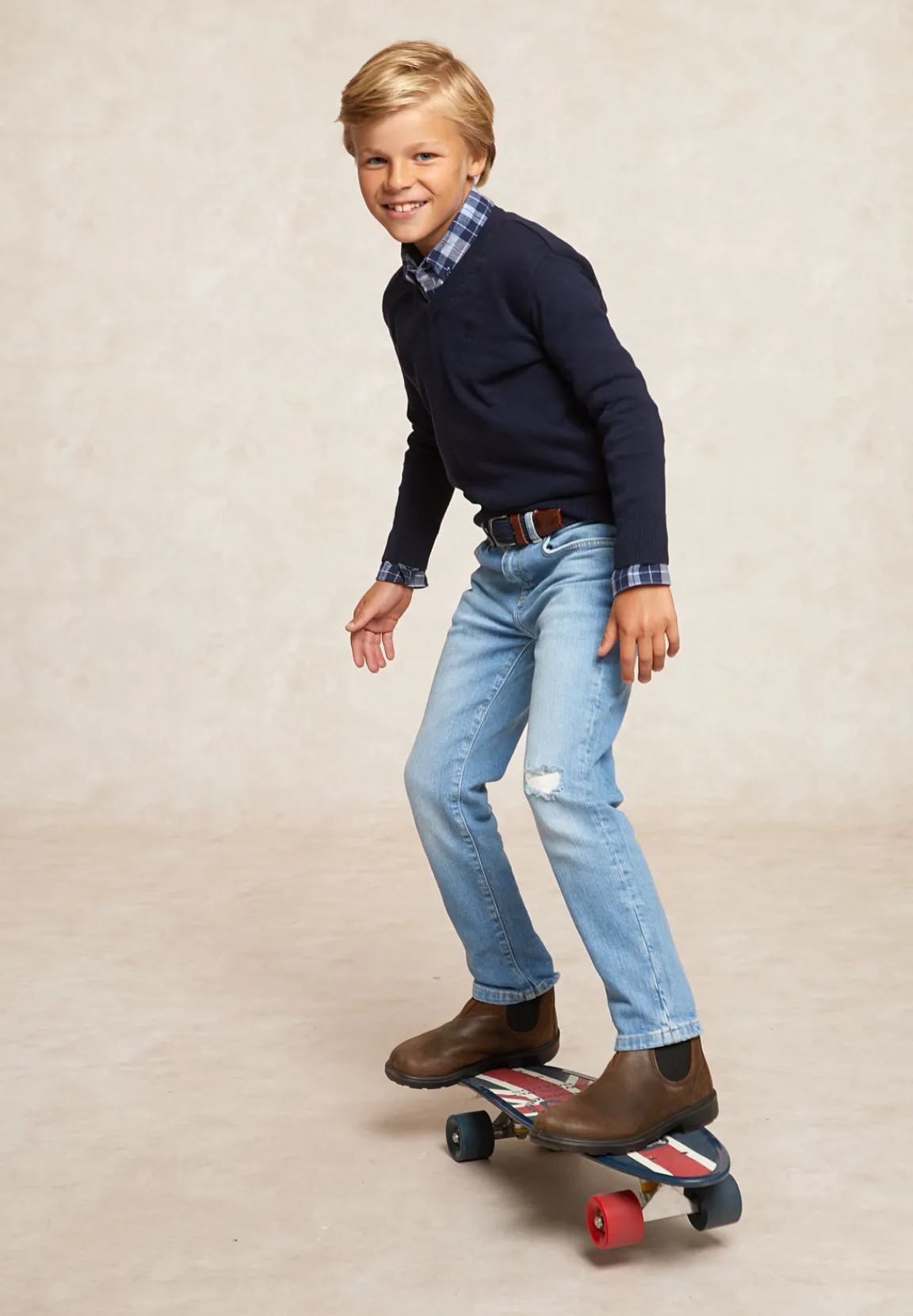 Online River Woods Custom fit katoenen V-hals trui navy -