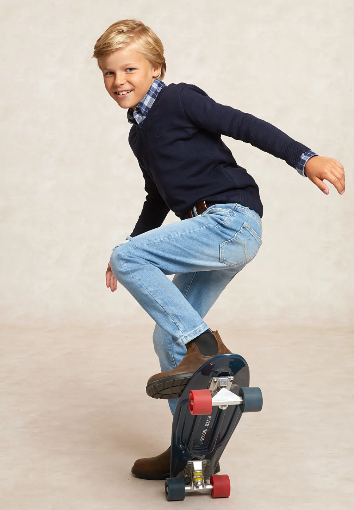 Online River Woods Custom fit katoenen V-hals trui navy -