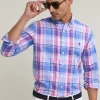 Outlet River Woods Custom fit katoen-linnen geruit hemd blauw/roze -