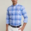 Hot River Woods Custom fit katoen-linnen geruit hemd blauw/wit -
