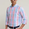 Online River Woods Custom fit katoen-linnen geruit hemd multi -
