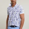 Fashion River Woods Custom fit katoen-linnen gebloemde polo wit -