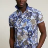 New River Woods Custom fit katoen-linnen gebloemde polo sky mix -