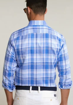 Hot River Woods Custom fit katoen-linnen geruit hemd blauw/wit -