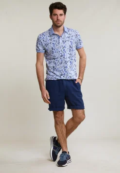 Outlet River Woods Custom fit katoen-linnen gebloemde polo chambray mix -