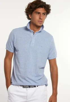 Online River Woods Custom fit katoen-linnen jaspe piqué polo dk soft persian blue mix -