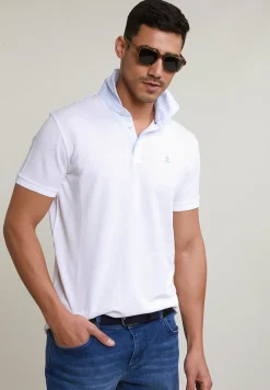 Hot River Woods Custom fit katoen-linnen polo wit -