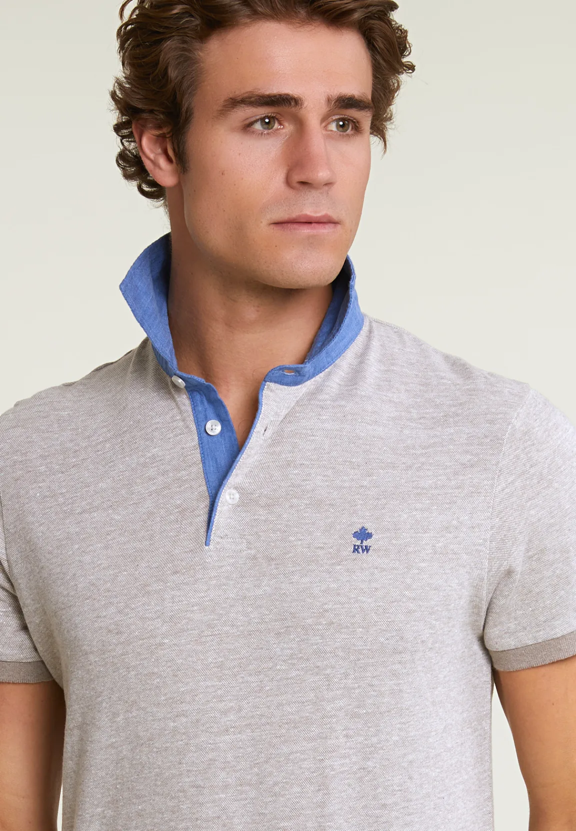 New River Woods Custom fit katoen-linnen polo old wood mix -